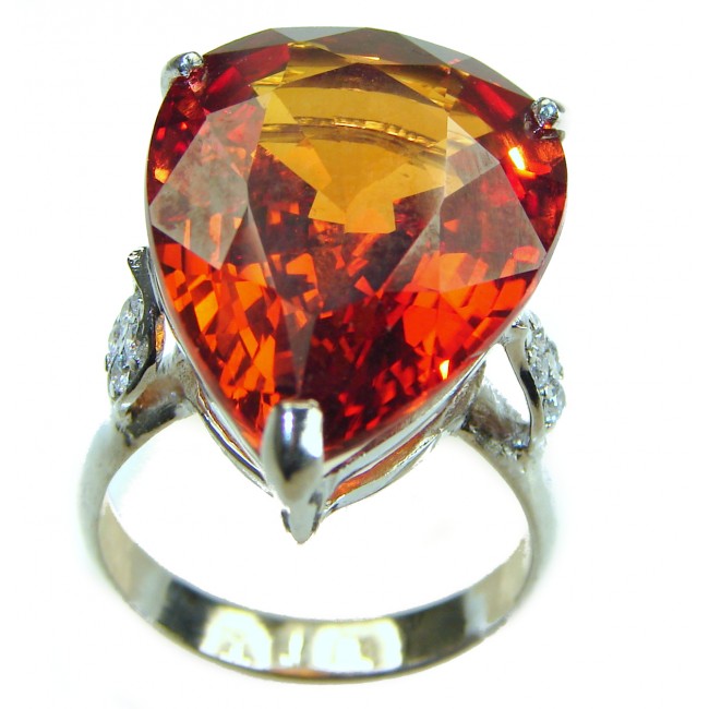 Orange Power - Precious 26.5 carat Mexican Topaz .925 Sterling Silver handmade ring s. 8 3/4