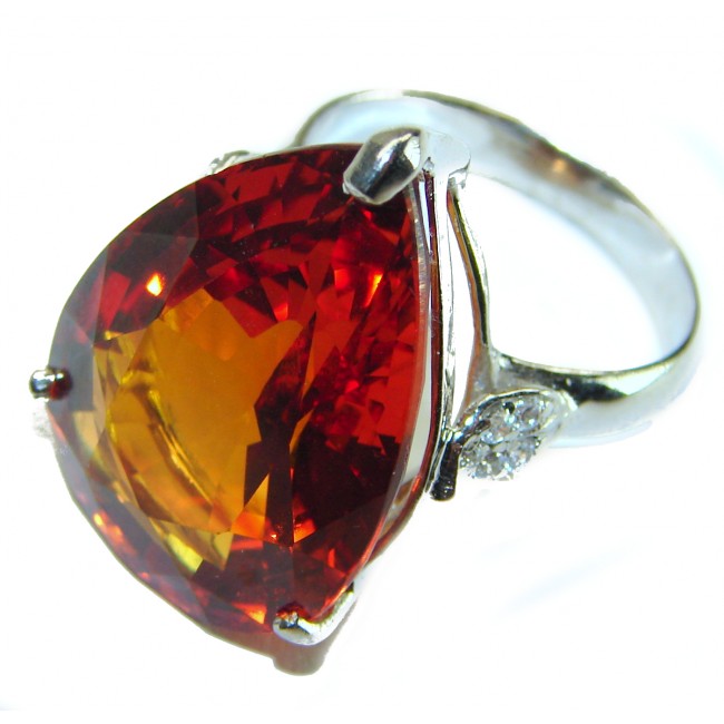 Orange Power - Precious 26.5 carat Mexican Topaz .925 Sterling Silver handmade ring s. 8 3/4