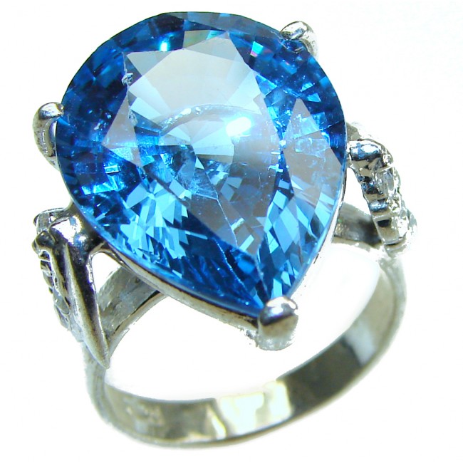 Electric Blue Beauty 16.5 carat Blue Swiss Topaz .925 Sterling Silver handcrafted Ring size 8