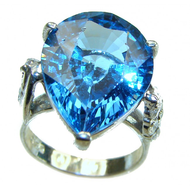 Electric Blue Beauty 16.5 carat Blue Swiss Topaz .925 Sterling Silver handcrafted Ring size 8