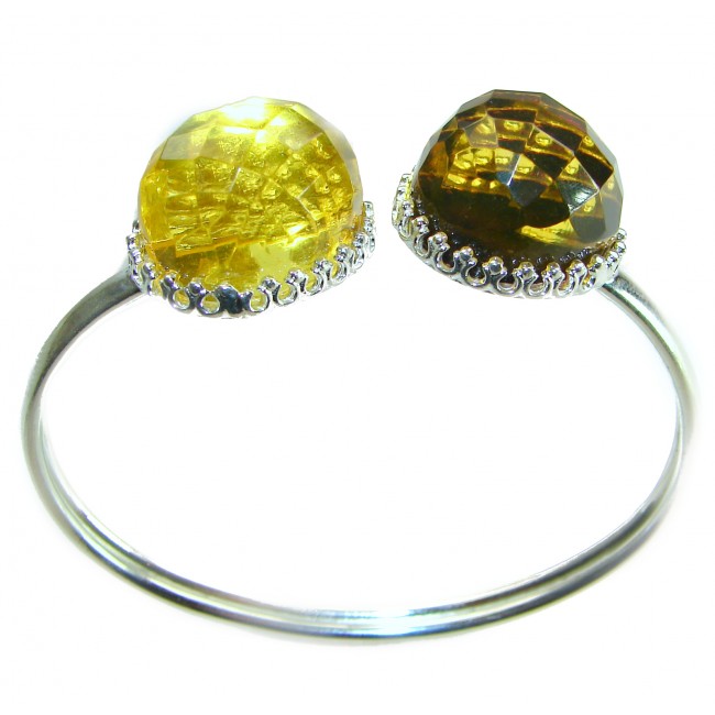 Luxurious Color-changing natural 18.9 carat faceted Baltic Amber .925 Sterling Silver handmade bangle Bracelet