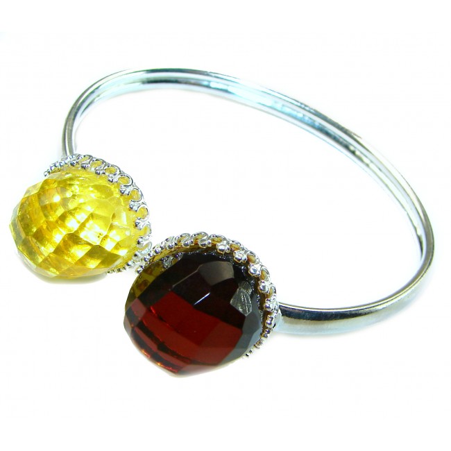 Luxurious Color-changing natural 18.9 carat faceted Baltic Amber .925 Sterling Silver handmade bangle Bracelet