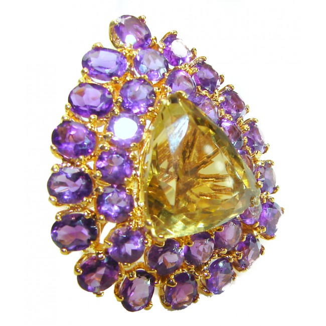 Konstancia - Luxurious Natural 28.2 carat Citrine Amethyst 14K Gold over .925 Sterling Silver handmade ring size 8