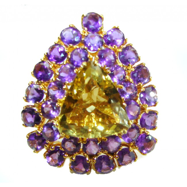 Konstancia - Luxurious Natural 28.2 carat Citrine Amethyst 14K Gold over .925 Sterling Silver handmade ring size 8