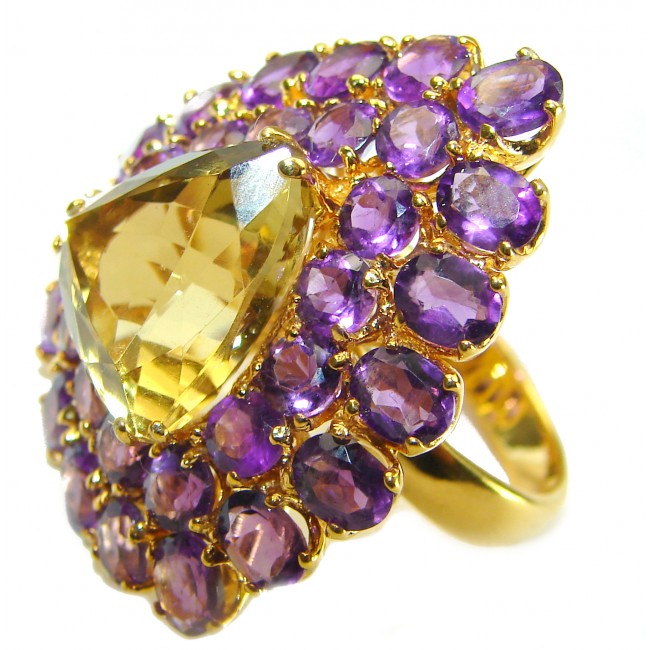 Konstancia - Luxurious Natural 28.2 carat Citrine Amethyst 14K Gold over .925 Sterling Silver handmade ring size 8