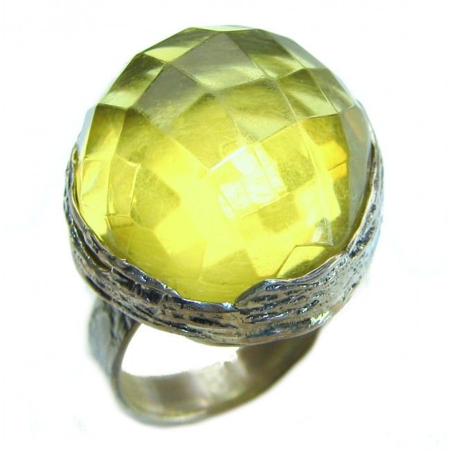 Modern Concept Golden Sphere - Natural 26.5 carat faceted Baltic Amber .925 Sterling Silver ring s. 7 adjustable