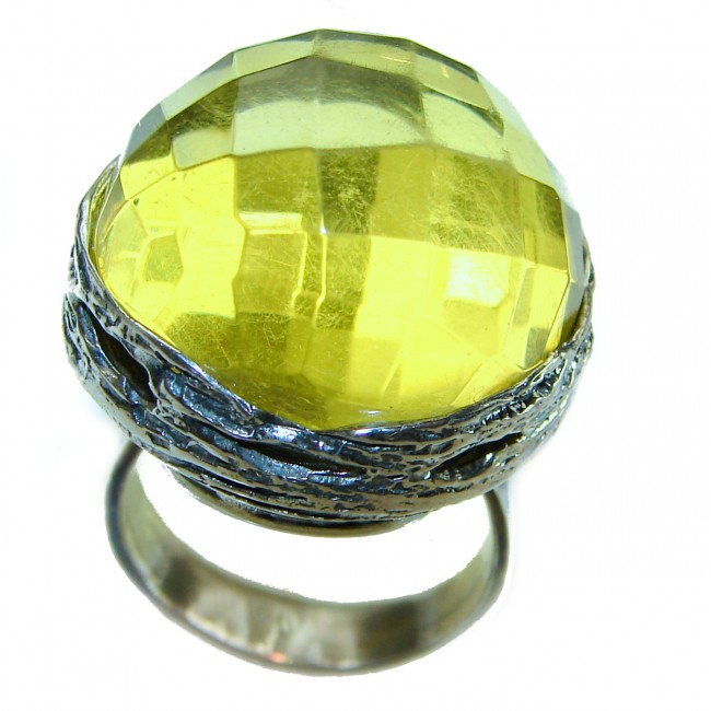 Modern Concept Golden Sphere - Natural 26.5 carat faceted Baltic Amber .925 Sterling Silver ring s. 7 adjustable