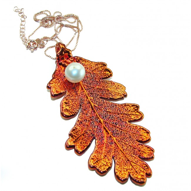 Real 3 1/8 inches long Leaf Leaf dipped in Real .925 Sterling silver and Copper handcrafted necklace