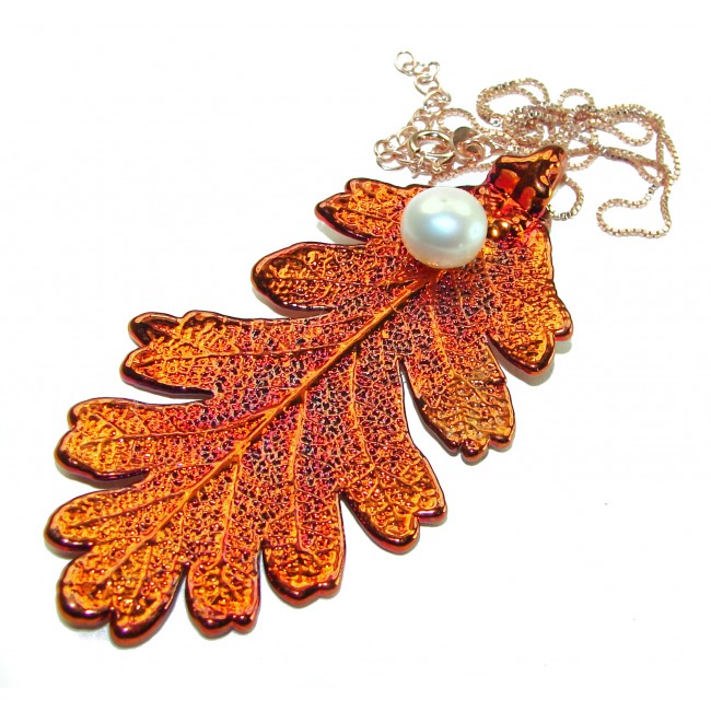 Real 3 1/8 inches long Leaf Leaf dipped in Real .925 Sterling silver and Copper handcrafted necklace