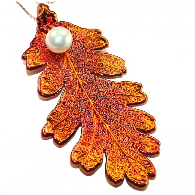 Real 3 1/8 inches long Leaf Leaf dipped in Real .925 Sterling silver and Copper handcrafted necklace