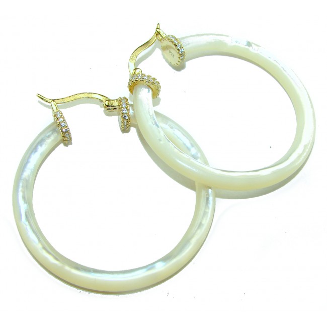 Blister Pearl White Topaz 14K Gold over .925 Sterling Silver handcrafted Hoop Earrings