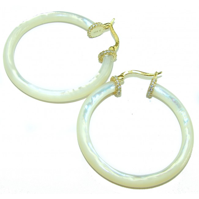 Blister Pearl White Topaz 14K Gold over .925 Sterling Silver handcrafted Hoop Earrings