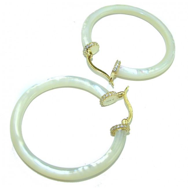 Blister Pearl White Topaz 14K Gold over .925 Sterling Silver handcrafted Hoop Earrings