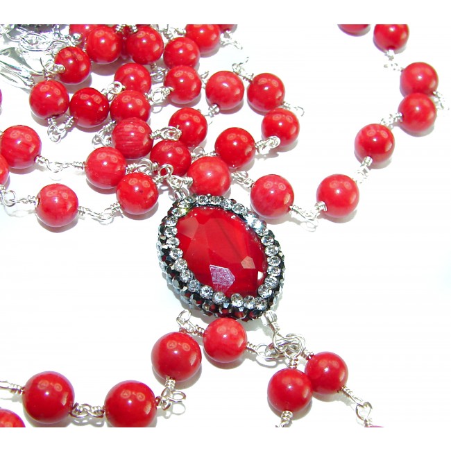 30 inches Sublime Red Fossilized Coral .925 Sterling Silver handmade Necklace