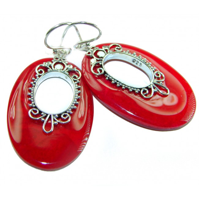 Genuine Red Fossilized Coral .925 Sterling Silver handmade earrings