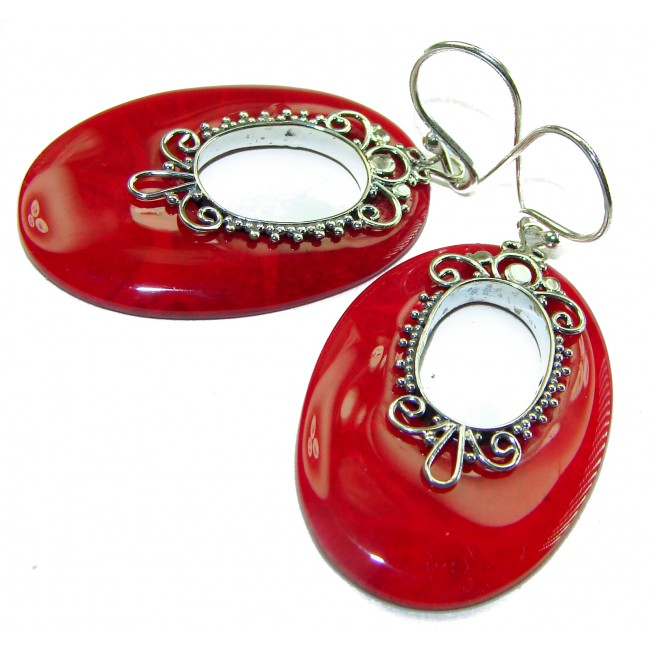 Genuine Red Fossilized Coral .925 Sterling Silver handmade earrings