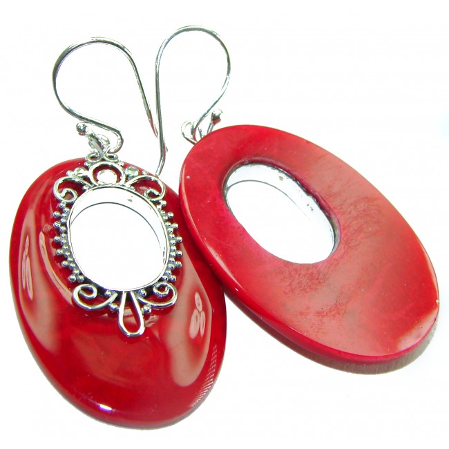 Genuine Red Fossilized Coral .925 Sterling Silver handmade earrings