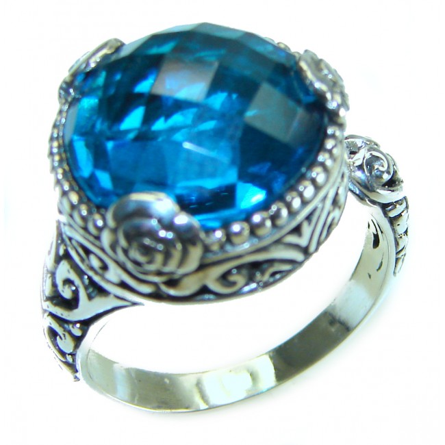 Magic Perfection 10.5 carat London Blue Topaz .925 Sterling Silver Ring size 8