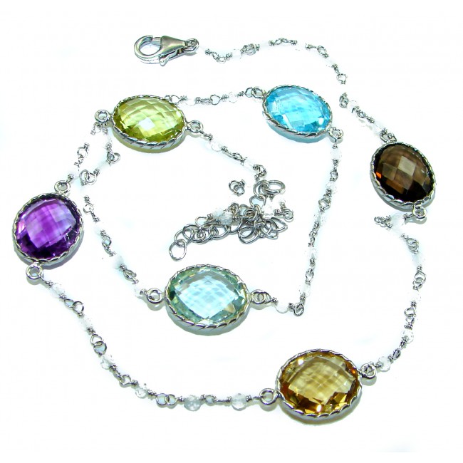 18 inches Natural authentic Multigems .925 Sterling Silver handmade Station Necklace