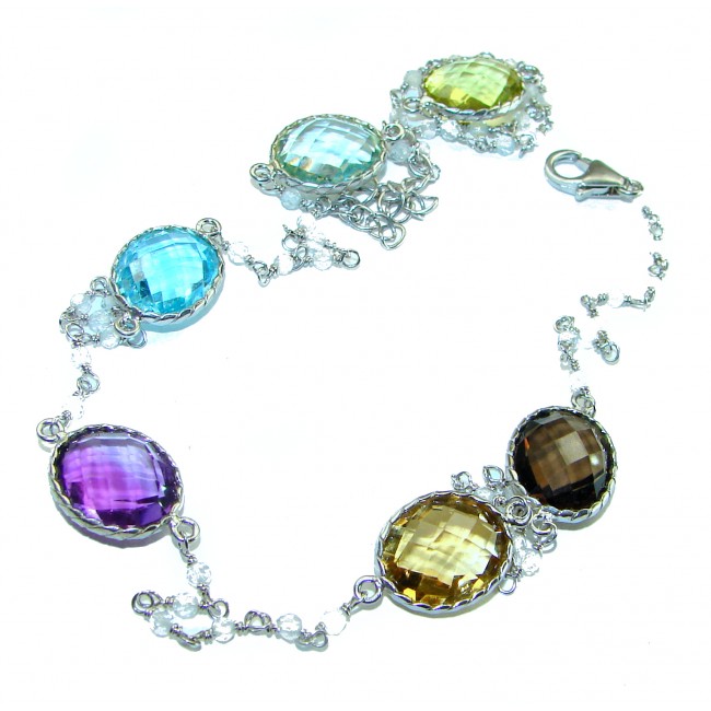 18 inches Natural authentic Multigems .925 Sterling Silver handmade Station Necklace