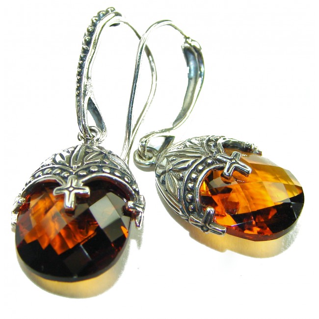 Alessandra pear cut 10.5 carat Champagne Smoky Topaz .925 Sterling Silver handmade Earrings