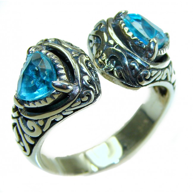 Ocean Drops 6.5 carat Swiss Blue Topaz .925 Sterling Silver handmade Ring size 8 1/2