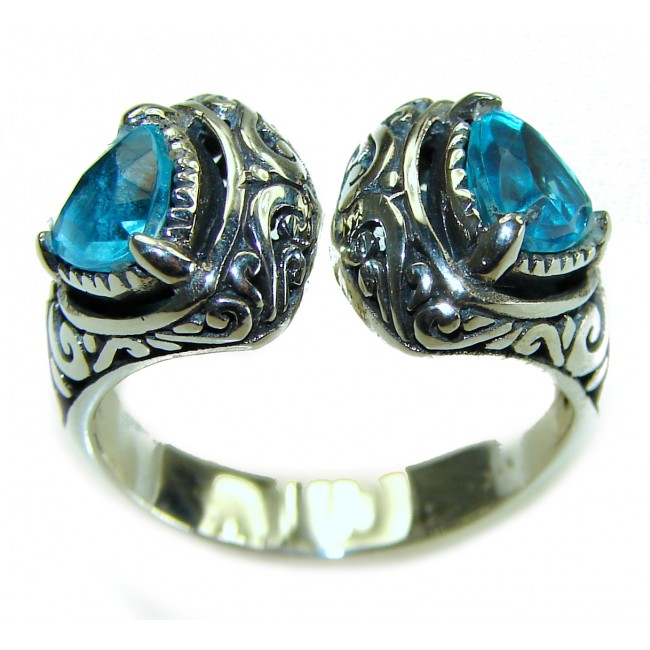 Ocean Drops 6.5 carat Swiss Blue Topaz .925 Sterling Silver handmade Ring size 8 1/2