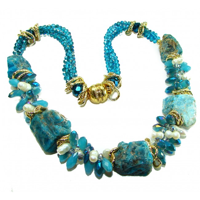 Blue Sky authentic rough Aquamarine 14K Gold over .925 Sterling Silver 122.2 grams handmade Bohemian Style necklace