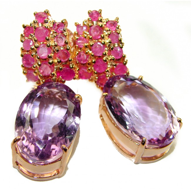 Born In Roma - Italy made 17.5 carat Amethyst 18k Gold over .925 Sterling Silver handmade Statement earrings