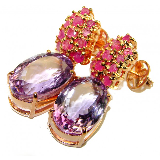 Born In Roma - Italy made 17.5 carat Amethyst 18k Gold over .925 Sterling Silver handmade Statement earrings