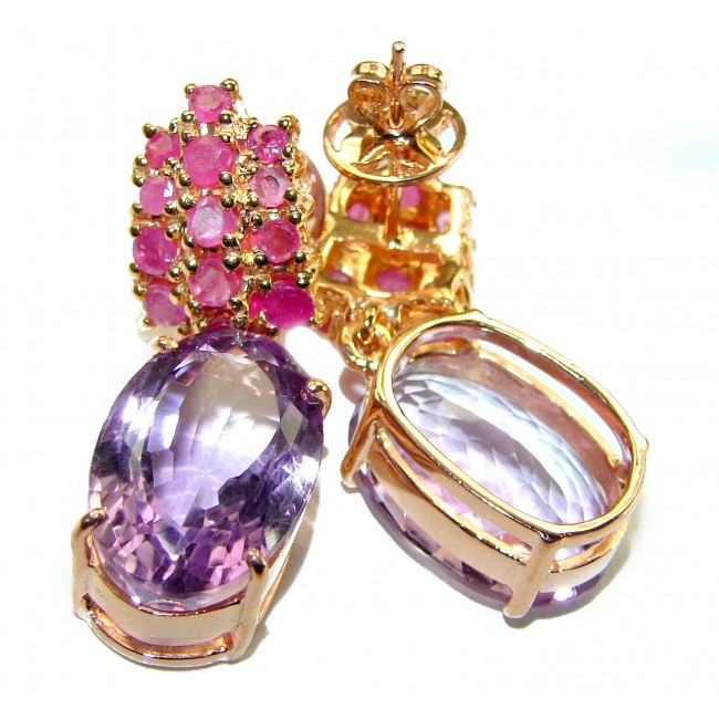 Born In Roma - Italy made 17.5 carat Amethyst 18k Gold over .925 Sterling Silver handmade Statement earrings