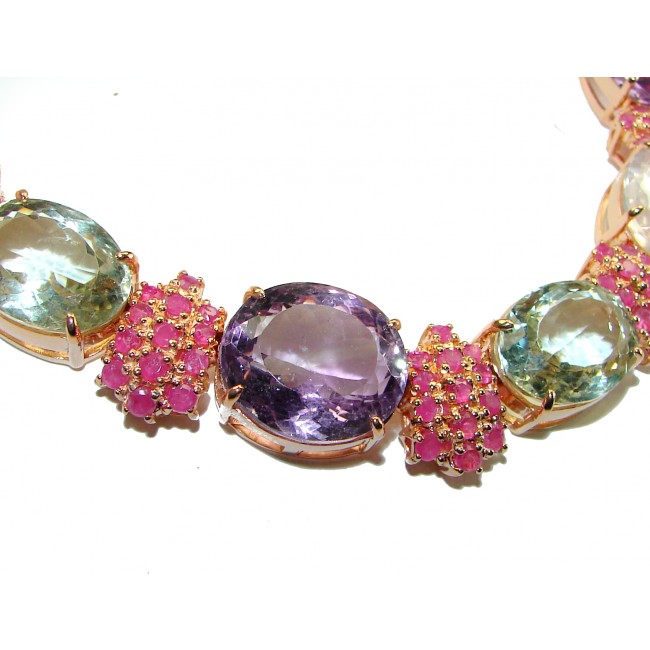 Born In Roma - Italy made 204.5 carat Amethyst Rose Quartz 18k Gold over .925 Sterling Silver handmade necklace