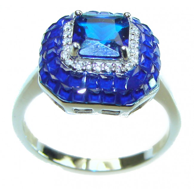 Julietta 5.6 carat Sapphire .925 Sterling Silver Handcrafted Ring size 7