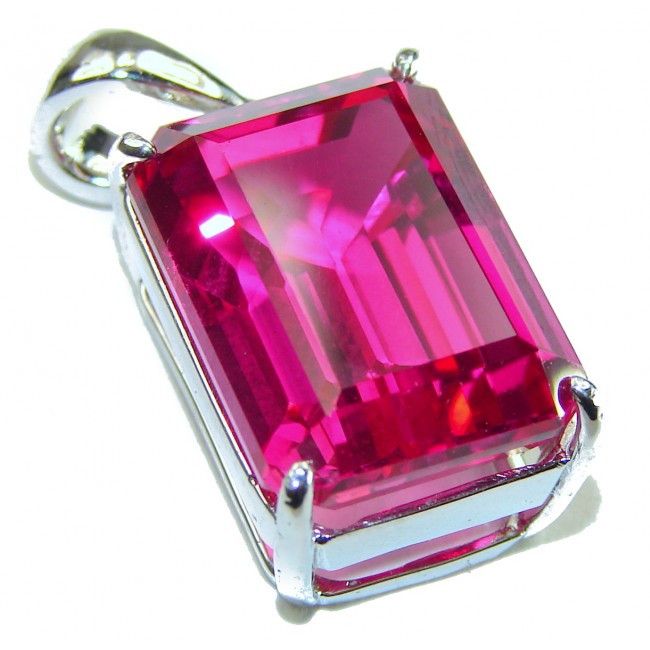 Viviana - Vintage Design 18.5 carat emerald cut Pink Sapphire .925 Sterling Silver handcrafted Pendant