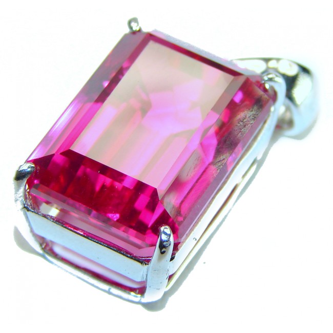 Viviana - Vintage Design 18.5 carat emerald cut Pink Sapphire .925 Sterling Silver handcrafted Pendant