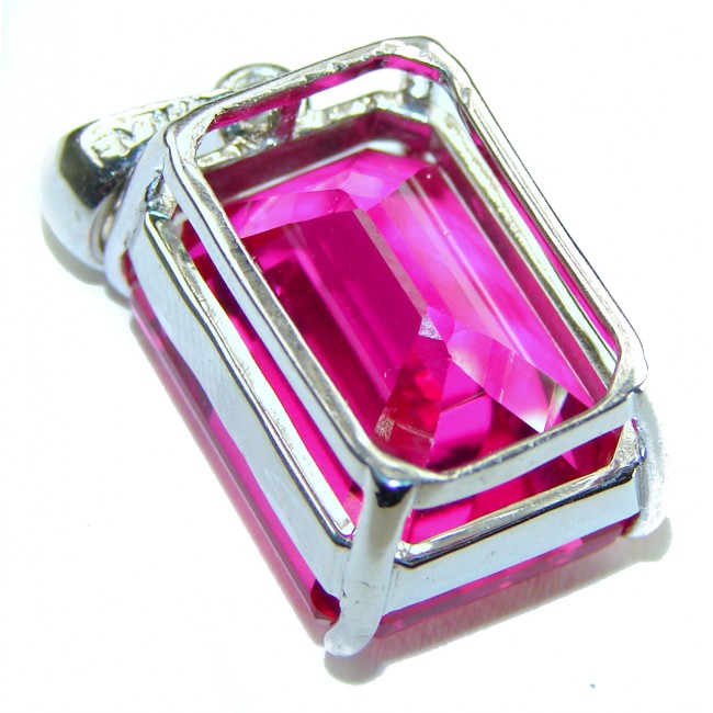 Viviana - Vintage Design 18.5 carat emerald cut Pink Sapphire .925 Sterling Silver handcrafted Pendant