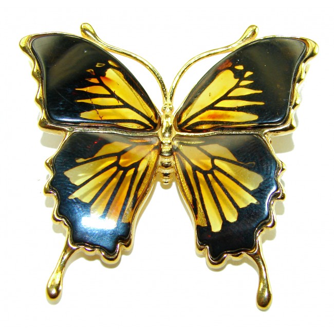 Golden Butterfly Baltic Polish Amber 18K Gold over .925 Sterling Silver handcrafted Pendant / Brooch