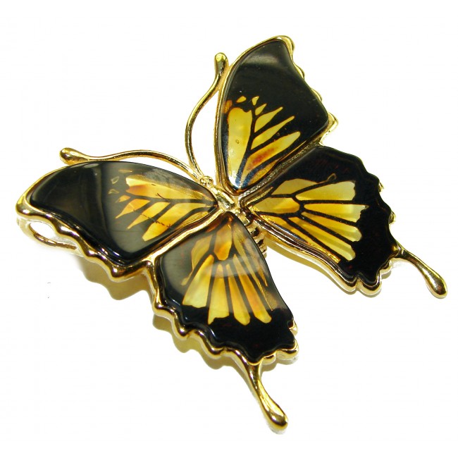 Golden Butterfly Baltic Polish Amber 18K Gold over .925 Sterling Silver handcrafted Pendant / Brooch