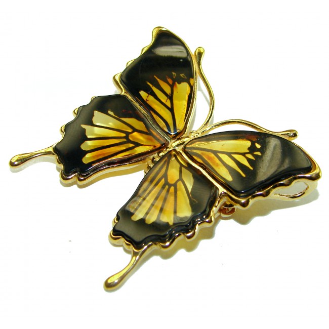 Golden Butterfly Baltic Polish Amber 18K Gold over .925 Sterling Silver handcrafted Pendant / Brooch