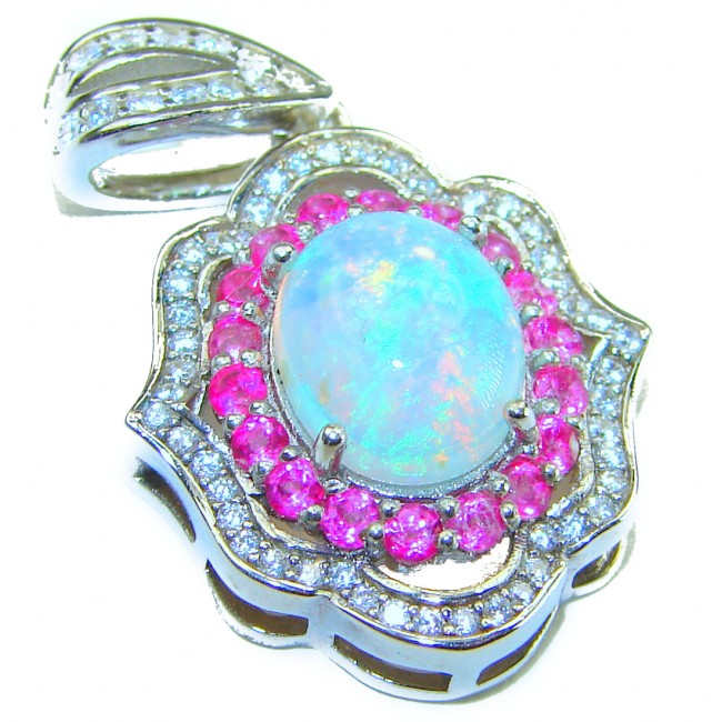 Spectacular 6.2 carat Fire Opal Pink Tourmaline .925 Sterling Silver handmade Pendant