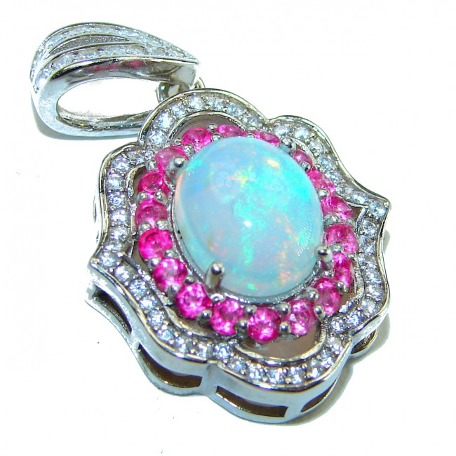 Spectacular 6.2 carat Fire Opal Pink Tourmaline .925 Sterling Silver handmade Pendant