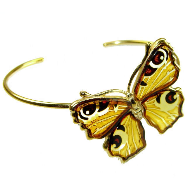 Golden Butterfly Genuine Baltic Amber 14K Gold over .925 Sterling Silver handamde Bracelet