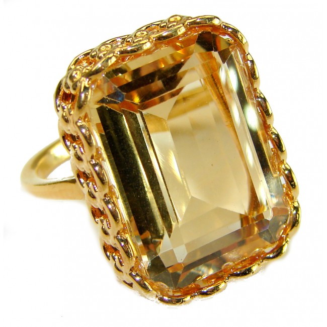 27.8 carat Genuine Lemon Quartz 14K Gold over .925 Sterling Silver handcrafted ring size 9