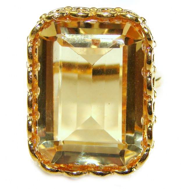 27.8 carat Genuine Lemon Quartz 14K Gold over .925 Sterling Silver handcrafted ring size 9