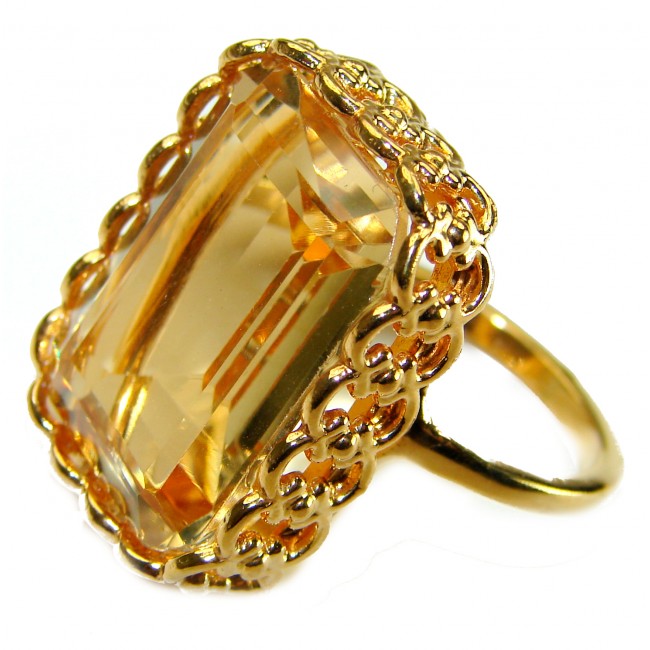 27.8 carat Genuine Lemon Quartz 14K Gold over .925 Sterling Silver handcrafted ring size 9