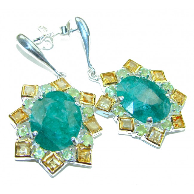 Hidden Treasure 12.1 carat Emerald 2 tones .925 Sterling Silver handcrafted Earrings