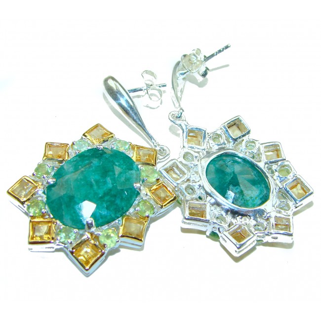 Hidden Treasure 12.1 carat Emerald 2 tones .925 Sterling Silver handcrafted Earrings