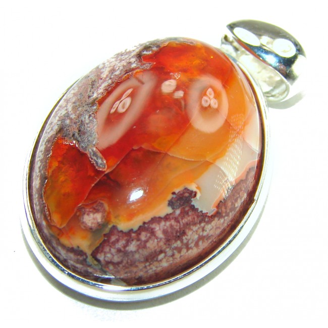 Natural 18.2 carat Mexican Fire Opal .925 Sterling Silver handmade Pendant