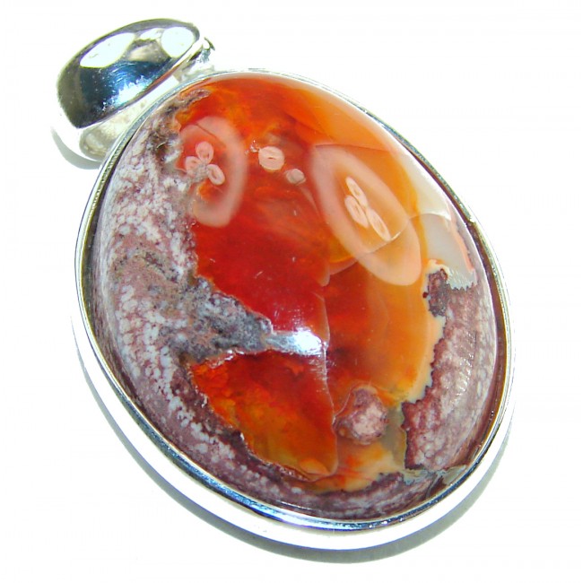 Natural 18.2 carat Mexican Fire Opal .925 Sterling Silver handmade Pendant