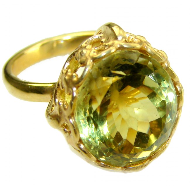 11.8 carat Genuine Lemon Quartz 14K Gold over .925 Sterling Silver handcrafted ring size 6 1/4